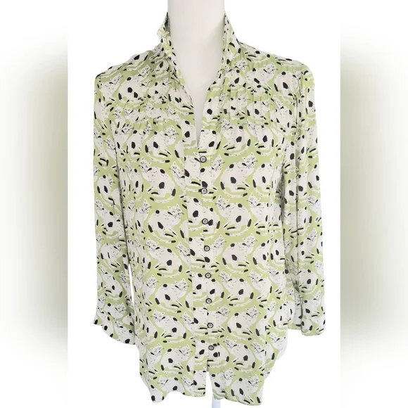 Anthropologie Green Floral Button Down Shirt - Picture 2 of 10